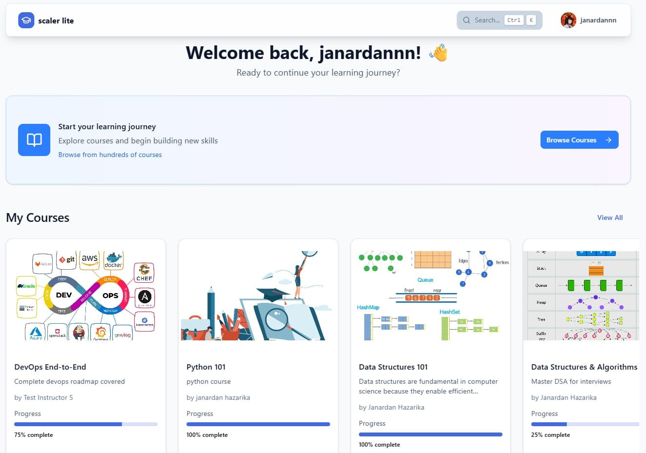 scaler-lite - A fullstack online learning platform